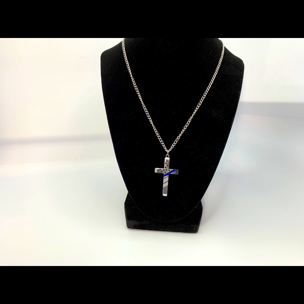 Thin Blue Line Cross Necklace